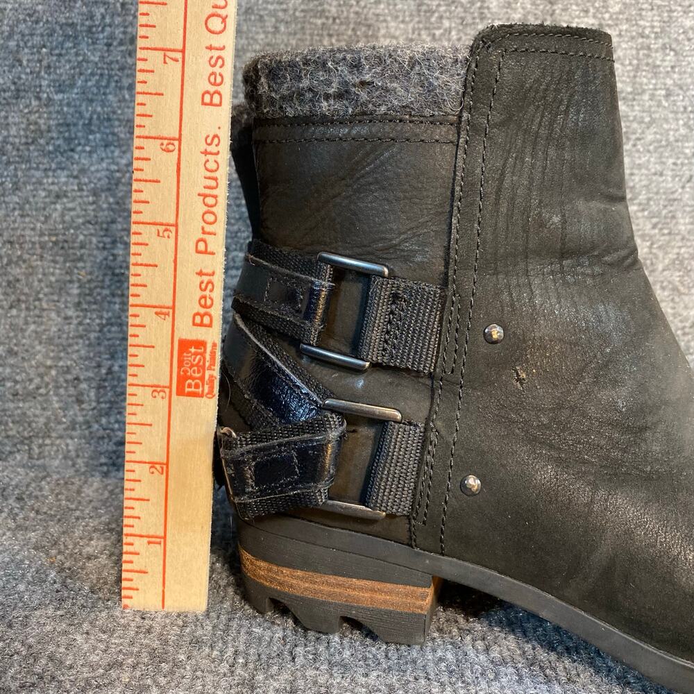 Sorel Lolla Womens 7.5 Waterproof Ankle Booties Black Nubuck Leather Heel Straps - Picture 4 of 9